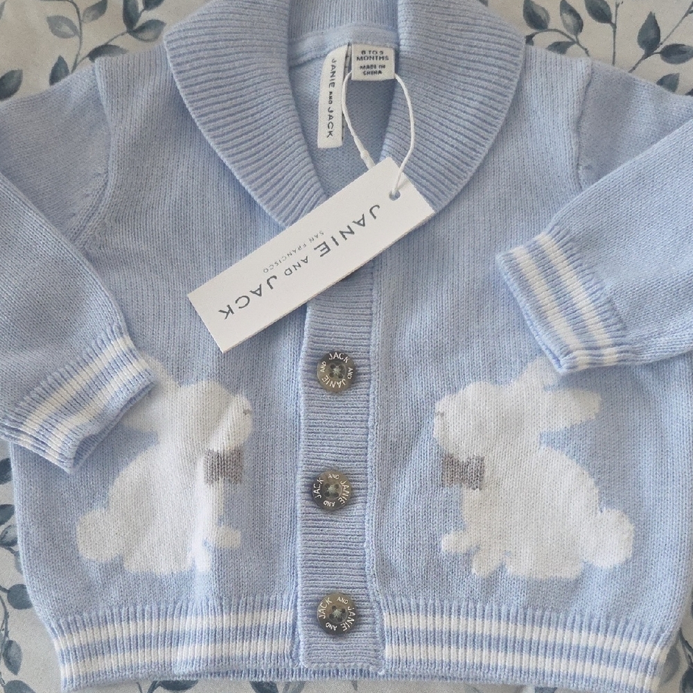 Janie and Jack Light Blue Cardigan with Bunny Design
